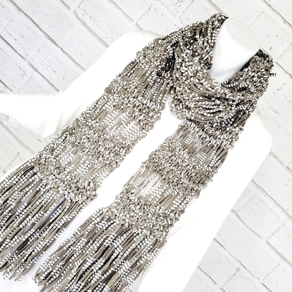Statement One-of-a-kind Handcrafted Fringe Jersey Knit Scarf! NWOT! - Picture 4 of 12